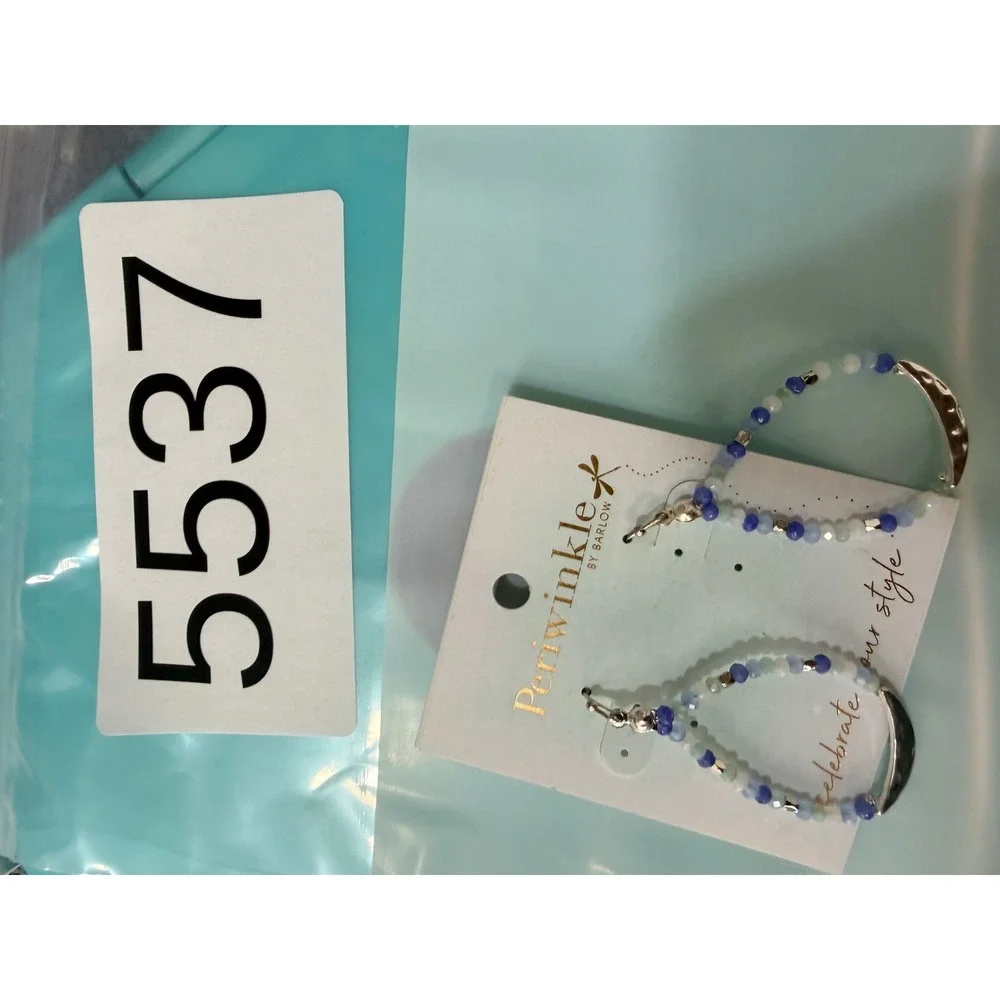 Periwinkle by Barlow Blue Beaded Teardrop Earrings Silver Tone 8101471 NEW